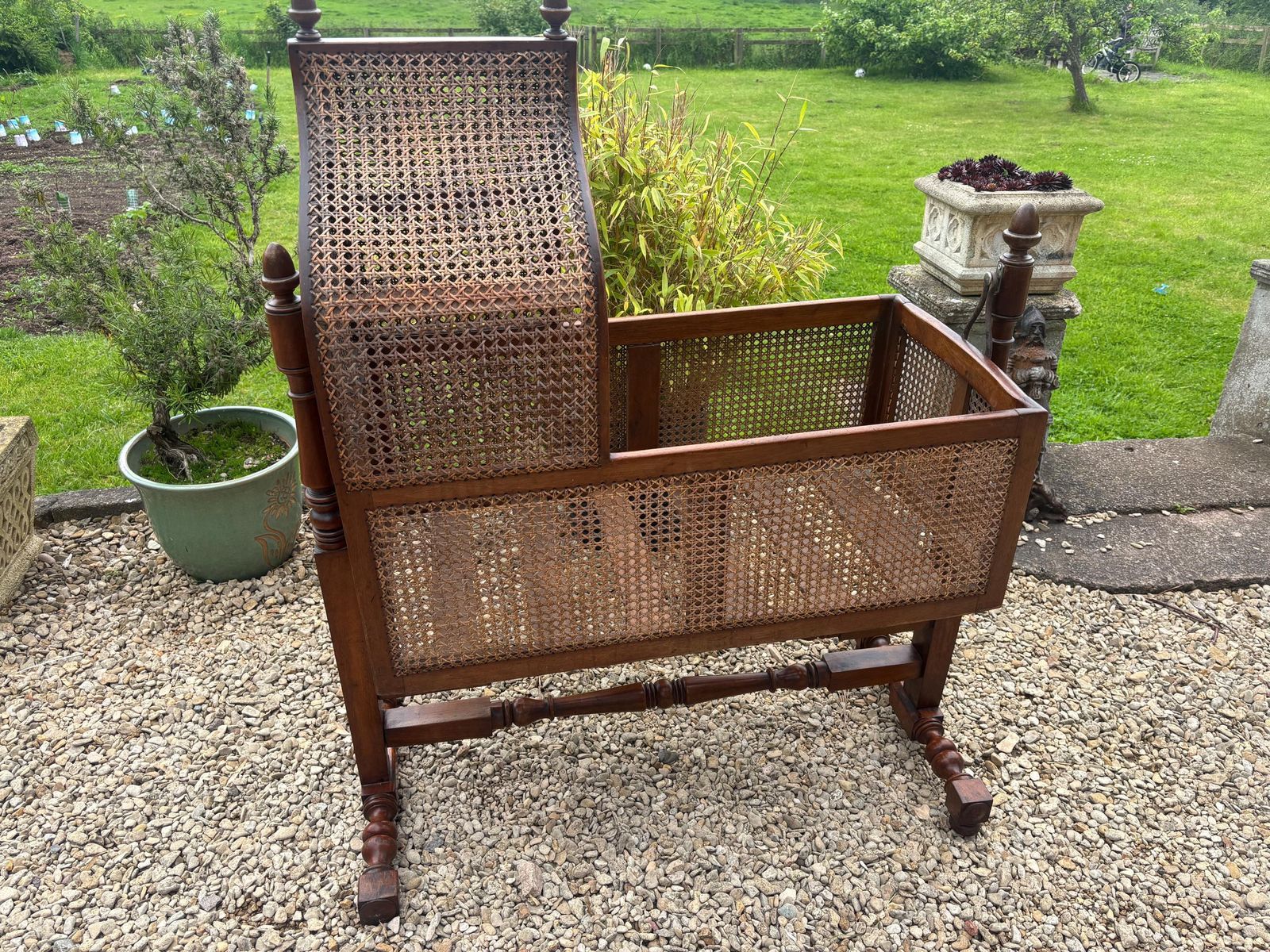 Antique William IV Mahogany And Rattan Rocking Crib.