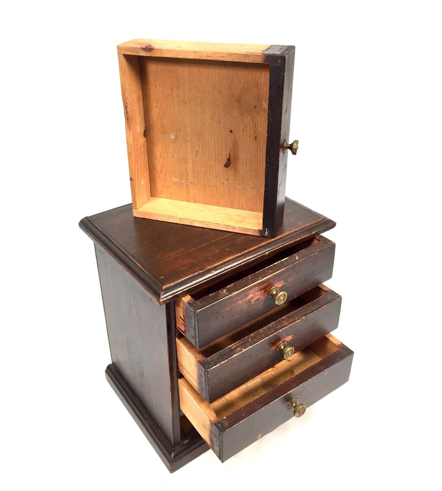Antique Tabletop Rustic Wooden Chest Of Drawers / Filing Storage Box Cabinet photo 145.0