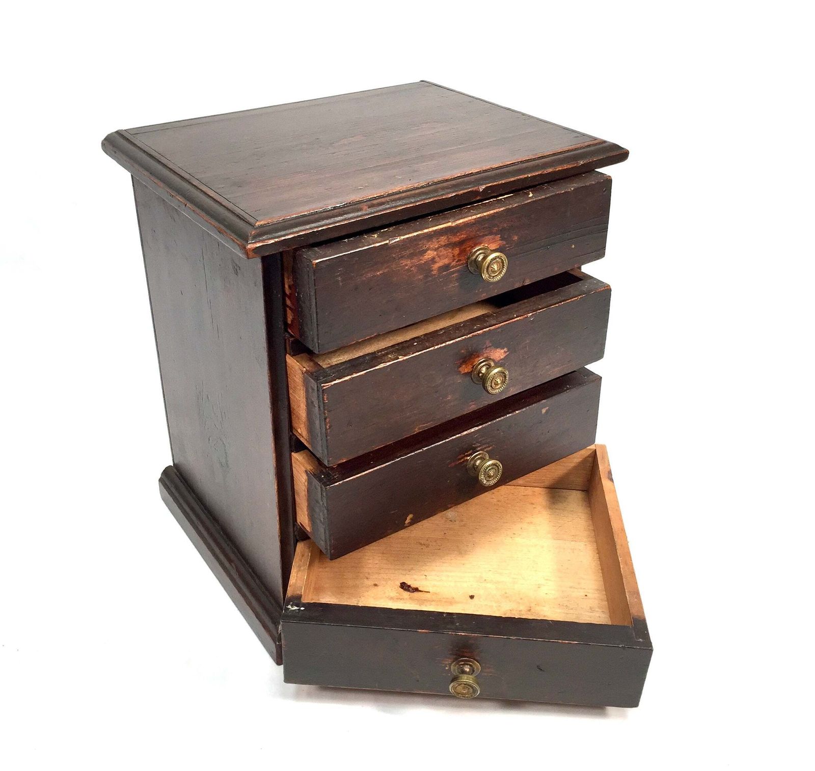 Antique Tabletop Rustic Wooden Chest Of Drawers / Filing Storage Box Cabinet photo vinterior