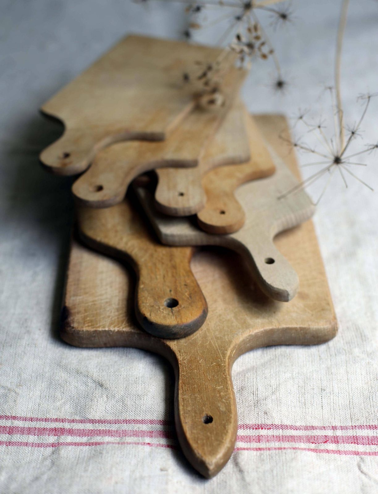 Collection Of 7 French Vintage Rustic Wooden Bread Chopping Cheese Cutting Small Serving Boards photo for sale