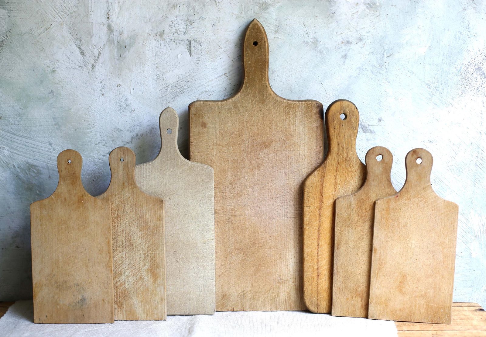 Collection Of 7 French Vintage Rustic Wooden Bread Chopping Cheese Cutting Small Serving Boards photo vintage