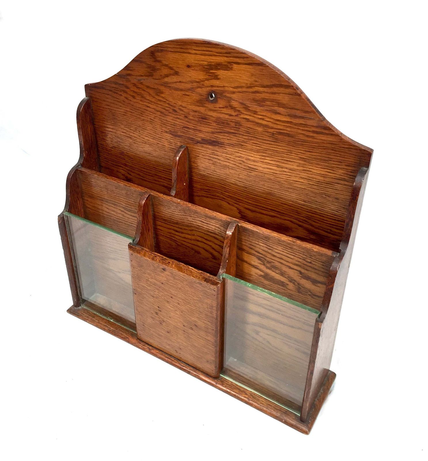 Antique Wooden Oak & Glass Tabletop Stationery Holder / Hotel Leaflet Rack C1930 photo for sale