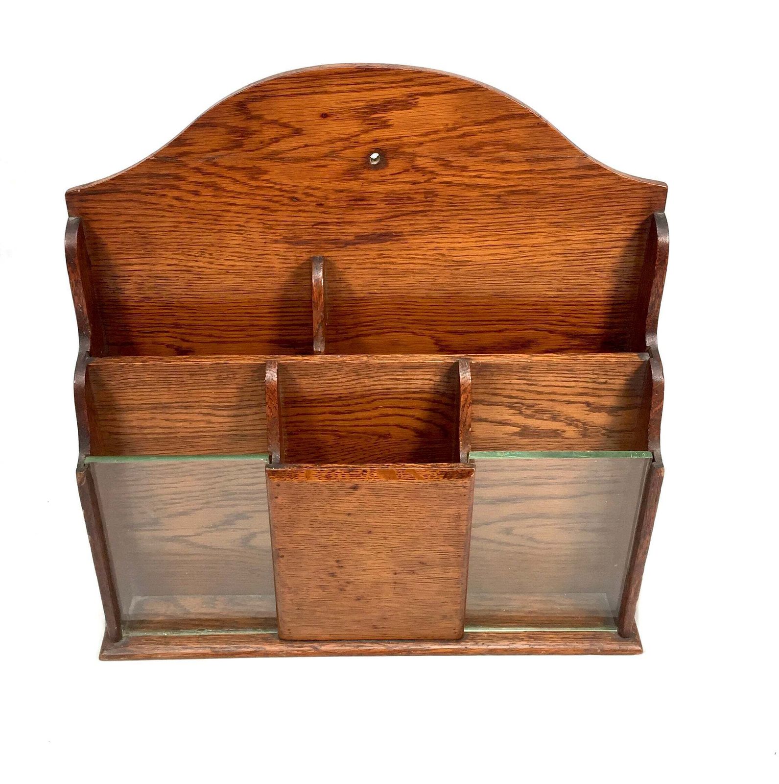 Antique Wooden Oak & Glass Tabletop Stationery Holder / Hotel Leaflet Rack C1930 photo vintage