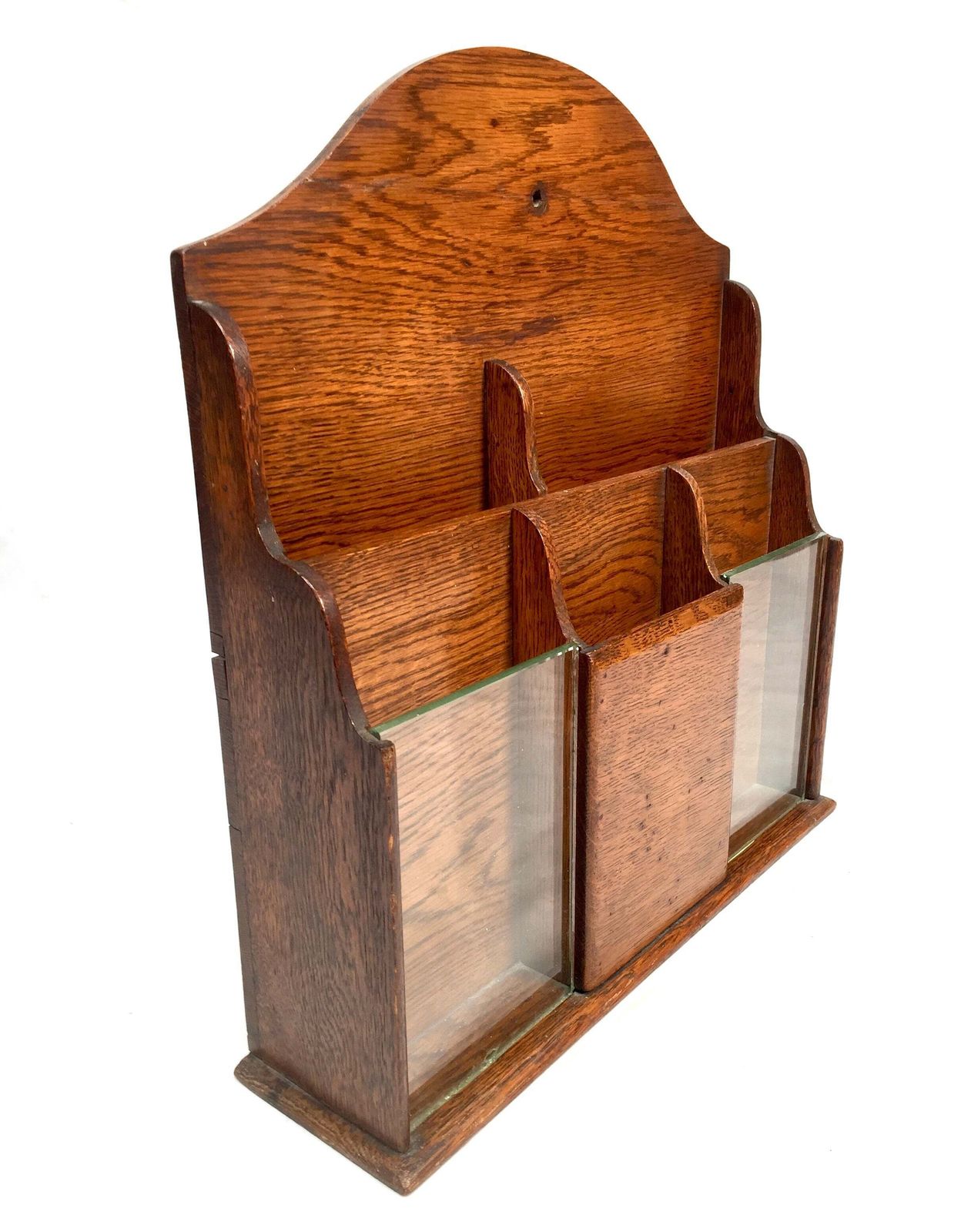 photo for sale Antique Wooden Oak & Glass Tabletop Stationery Holder / Hotel Leaflet Rack C1930