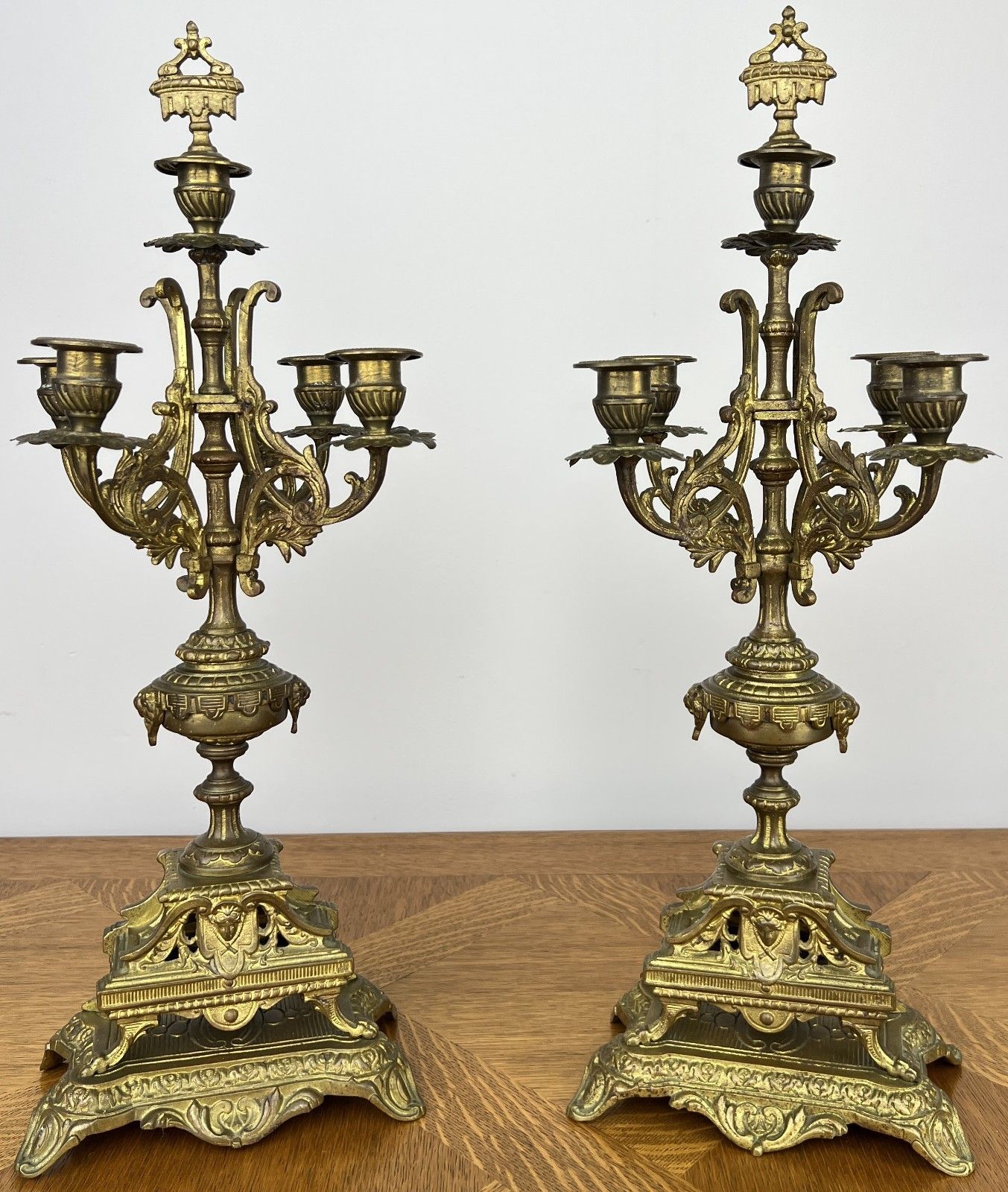 Pair Of Candelabra Antique French Style Brass Five Arm Candle Holders Lot 6025 photo furniture