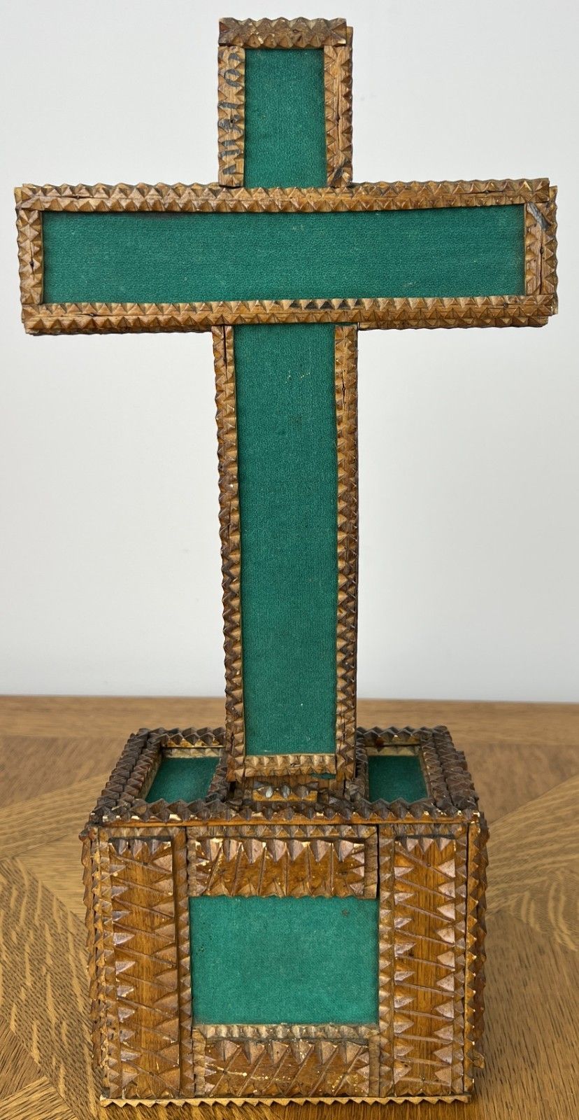 99.0 Crucifix Vintage French Style Walnut Religious Cross Metal Figurine Lot 6051 photo
