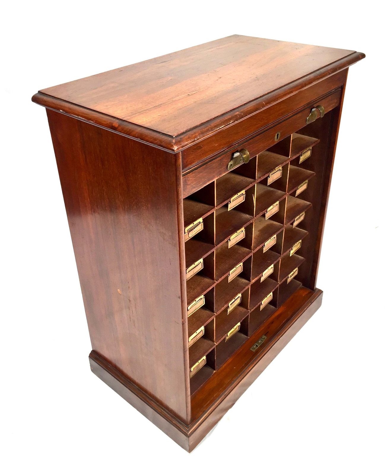Antique Wood Tambour Fronted Cabinet / Pigeon Hole Stationery Storage Box C.1930 photo furniture