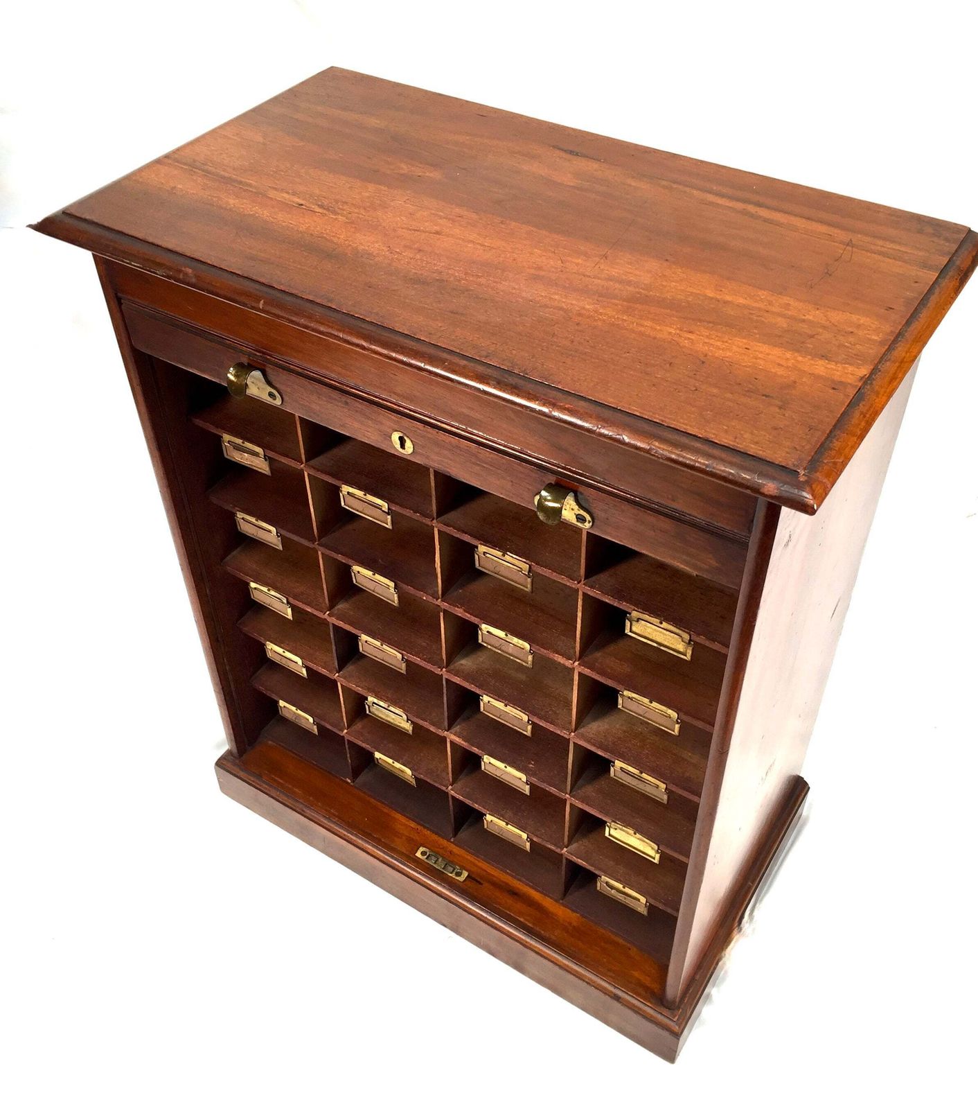 Antique Wood Tambour Fronted Cabinet / Pigeon Hole Stationery Storage Box C.1930 photo vintage