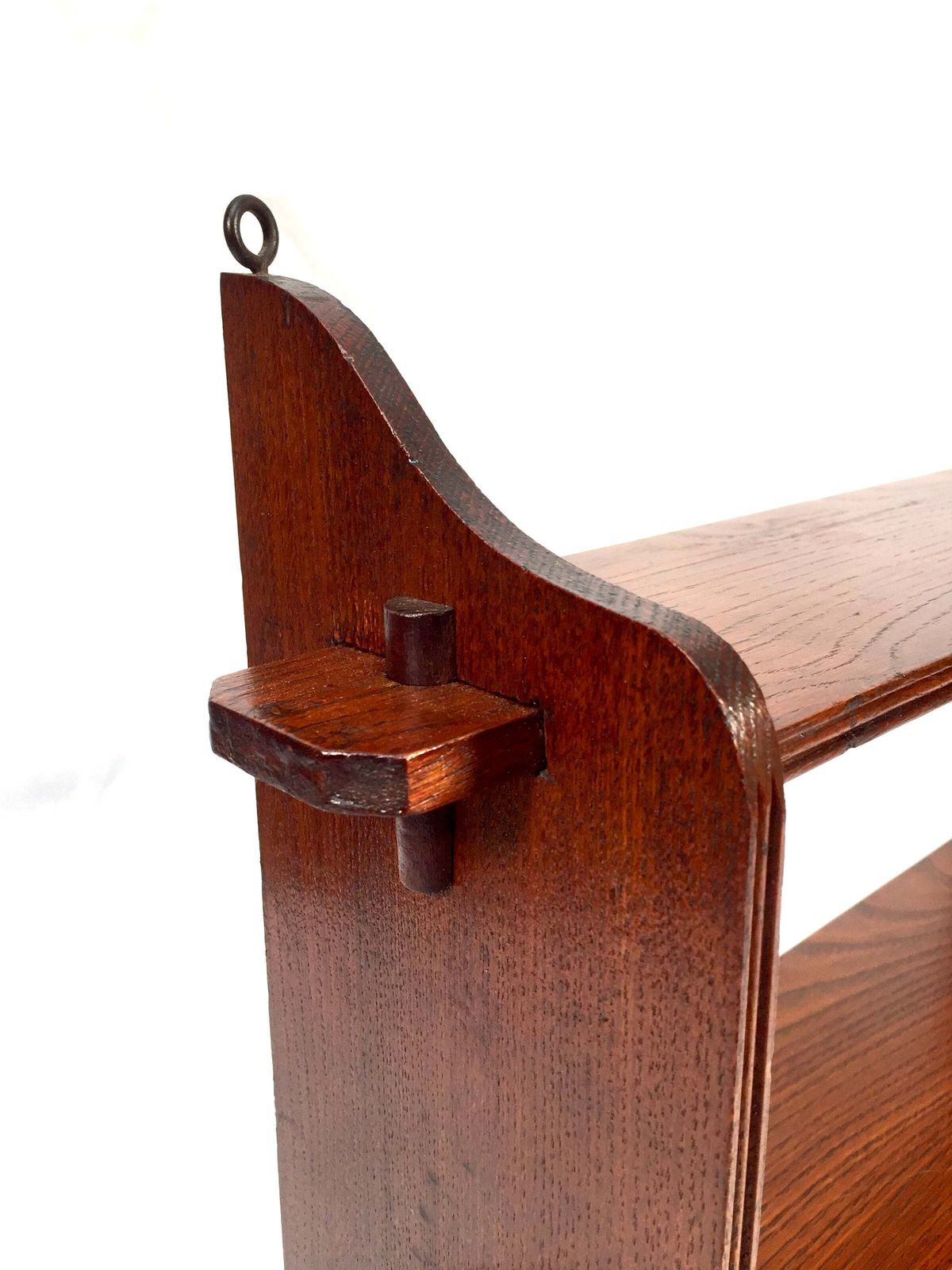 Antique Oak Wooden Arts & Crafts Tabletop / Wall Peg Shelf / Edwardian C.1905 photo for sale
