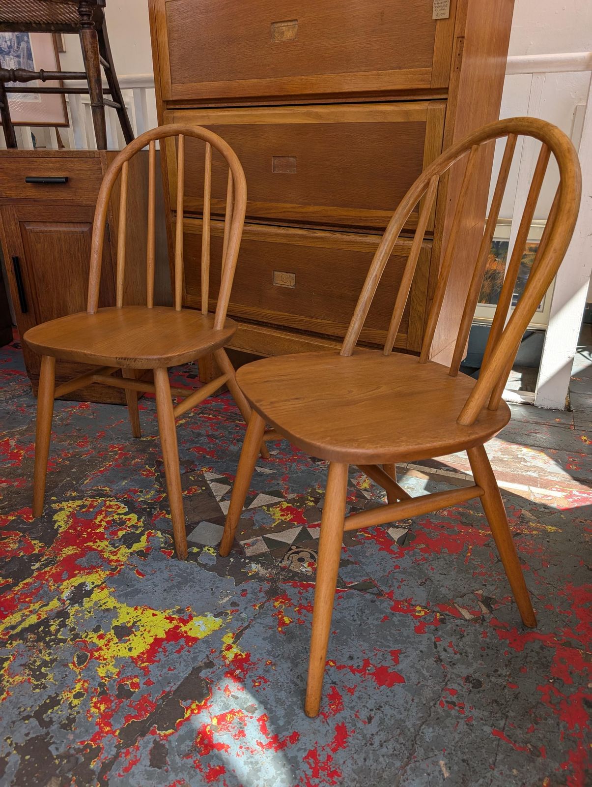Pair Of 1960s Mid Century Elm & Beech Dining Chairs By Ercol. Vintage/Antique