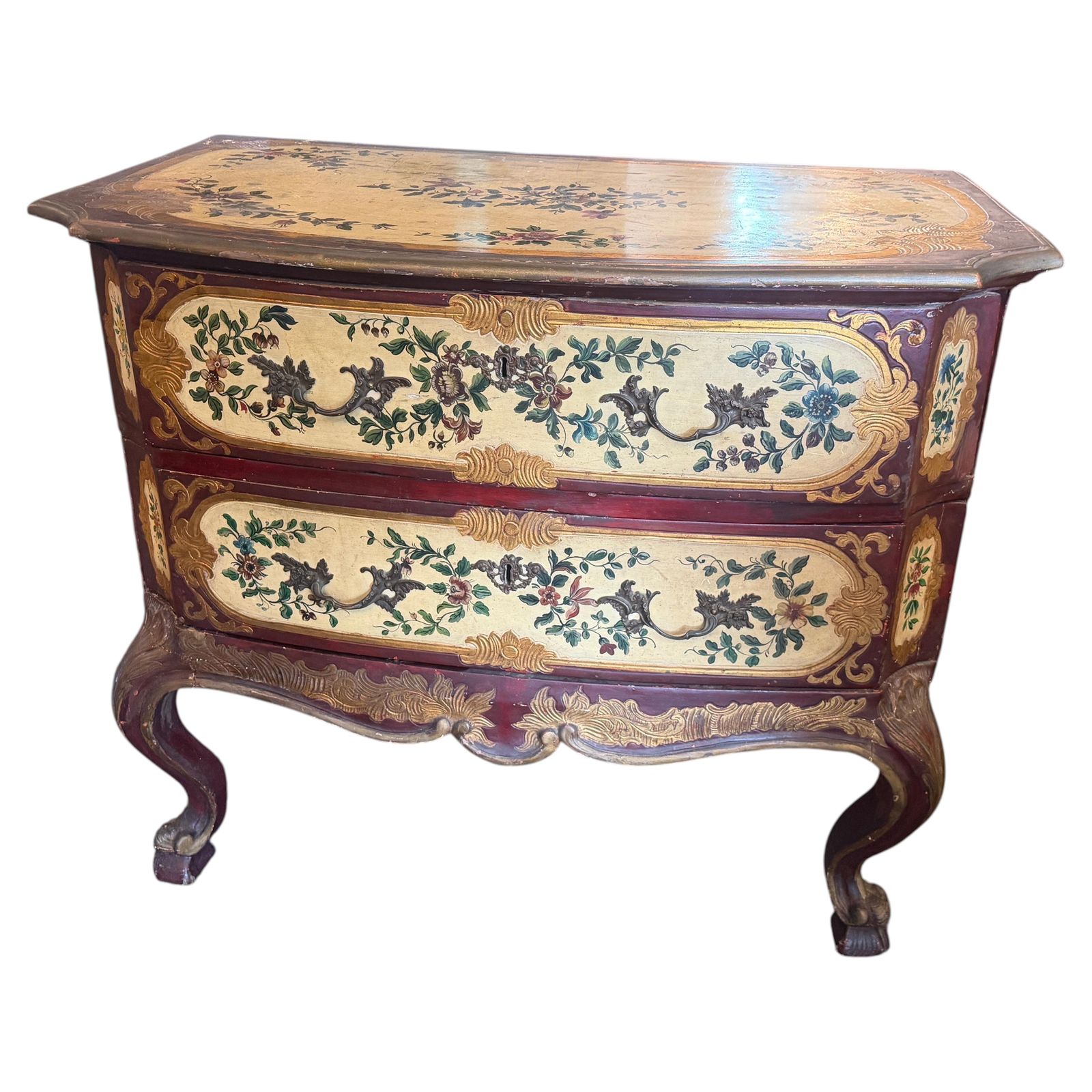 A Louis XV Lacquered Wood Venetian Commode In Original Condition