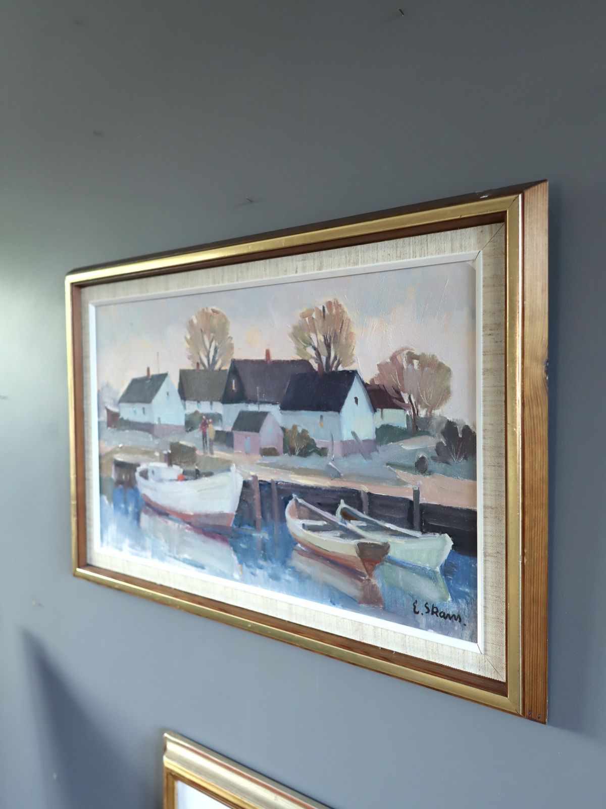 Cottages By Quiet Water  Oil Painting photo for sale