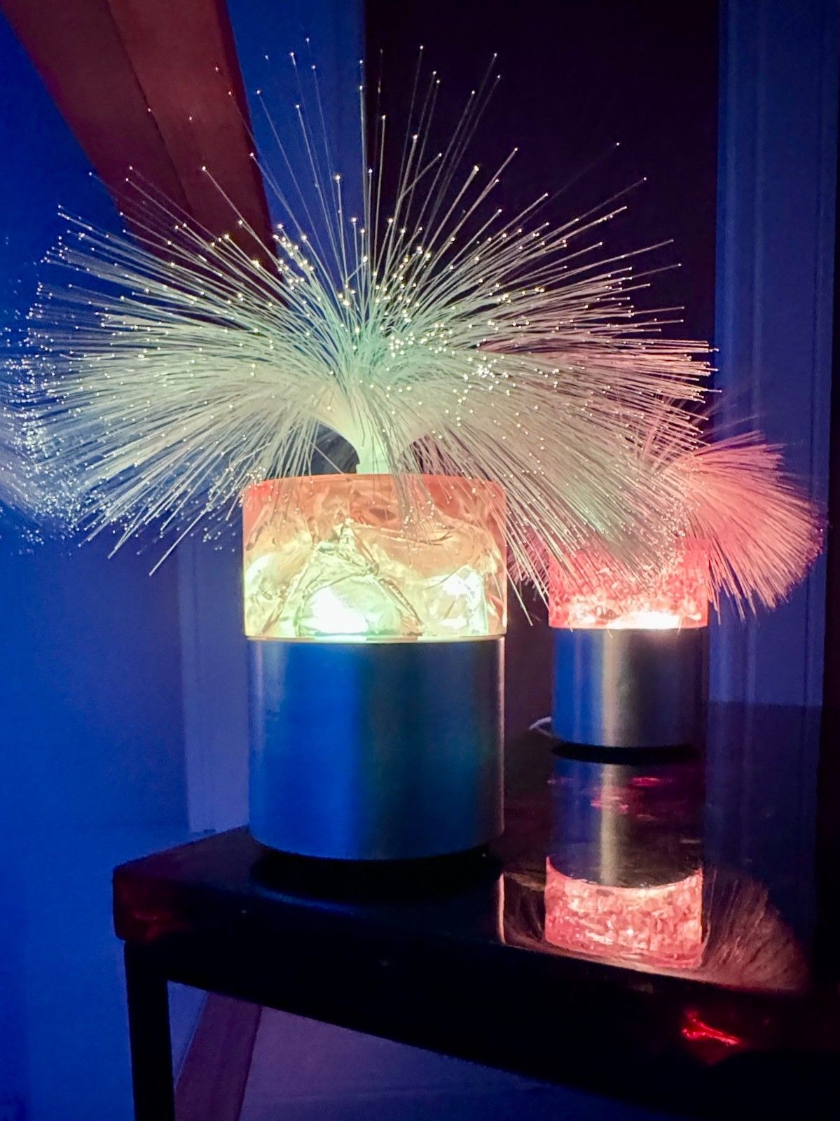 photo furniture 2 Rare Vintage Sheerlite Fibre Optic Shattaline Table Lamps New Led Bulbs A/F