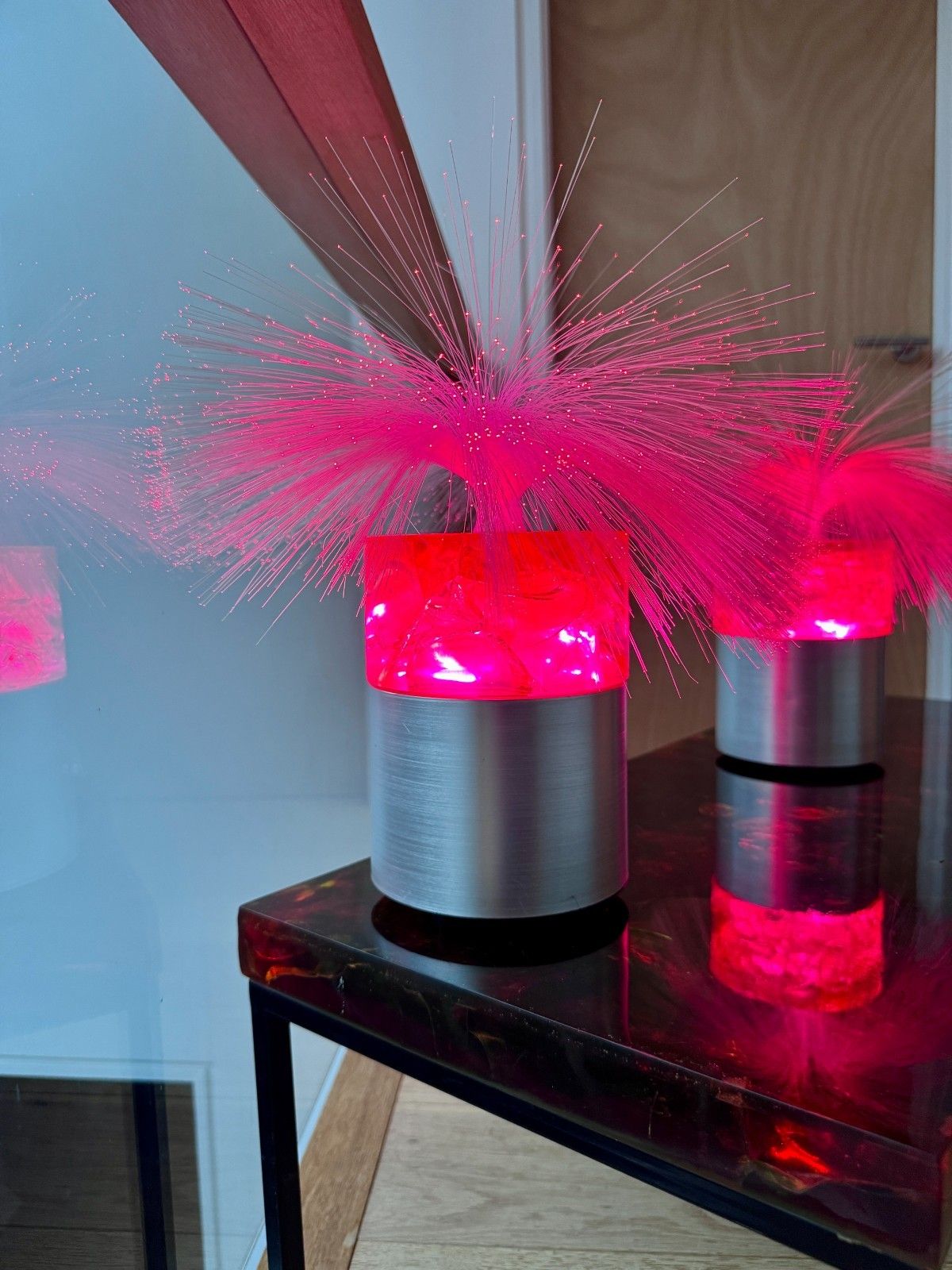 photo vintage 2 Rare Vintage Sheerlite Fibre Optic Shattaline Table Lamps New Led Bulbs A/F