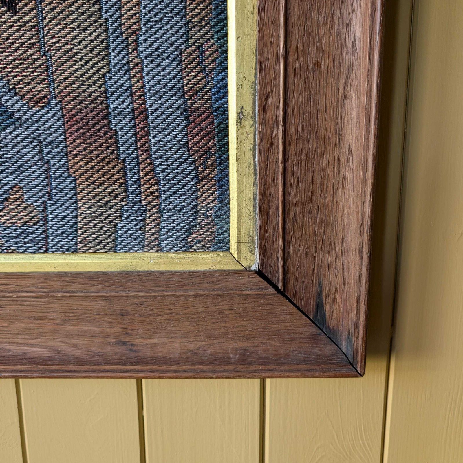 Pair Of Vintage Mid Century Modern Swedish Flatweave Textiles In Oak Frames photo furniture