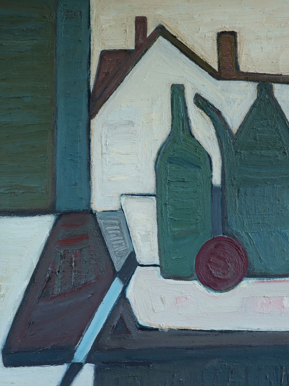 Art Green Vessels & House Form Oil Painting photo