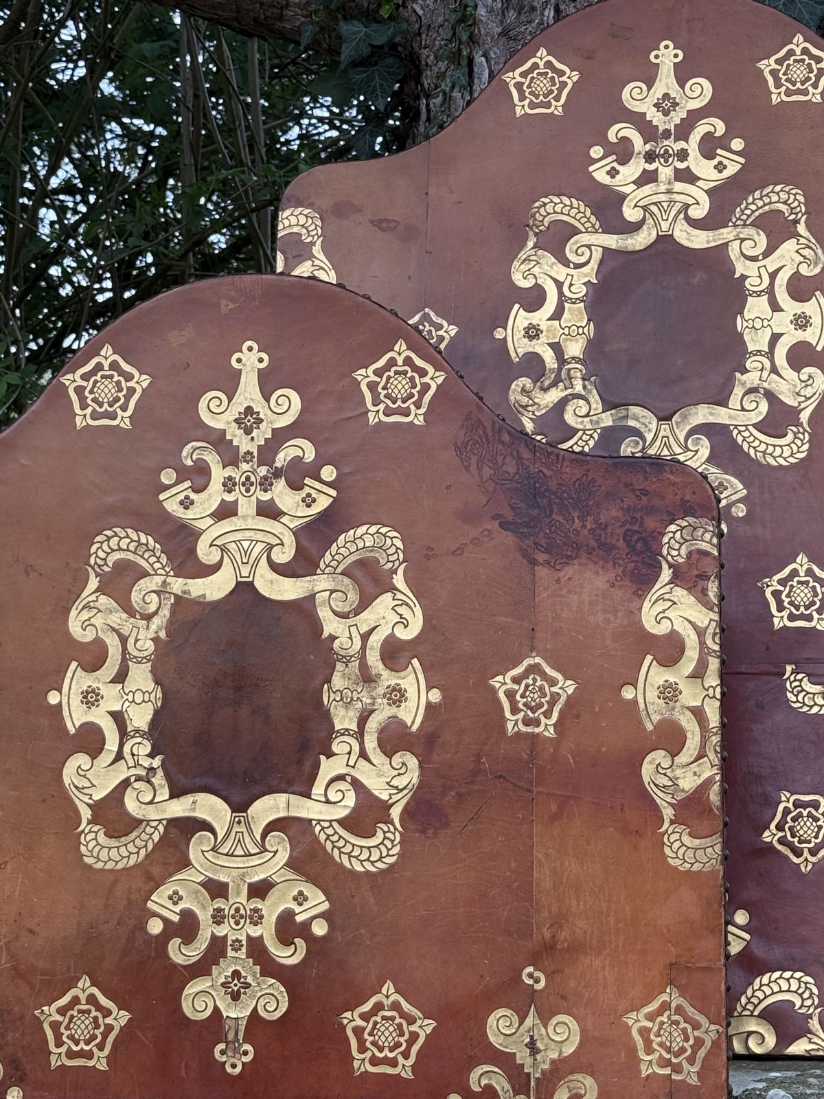 Pair Of Leather Gilt Single Headboards photo furniture