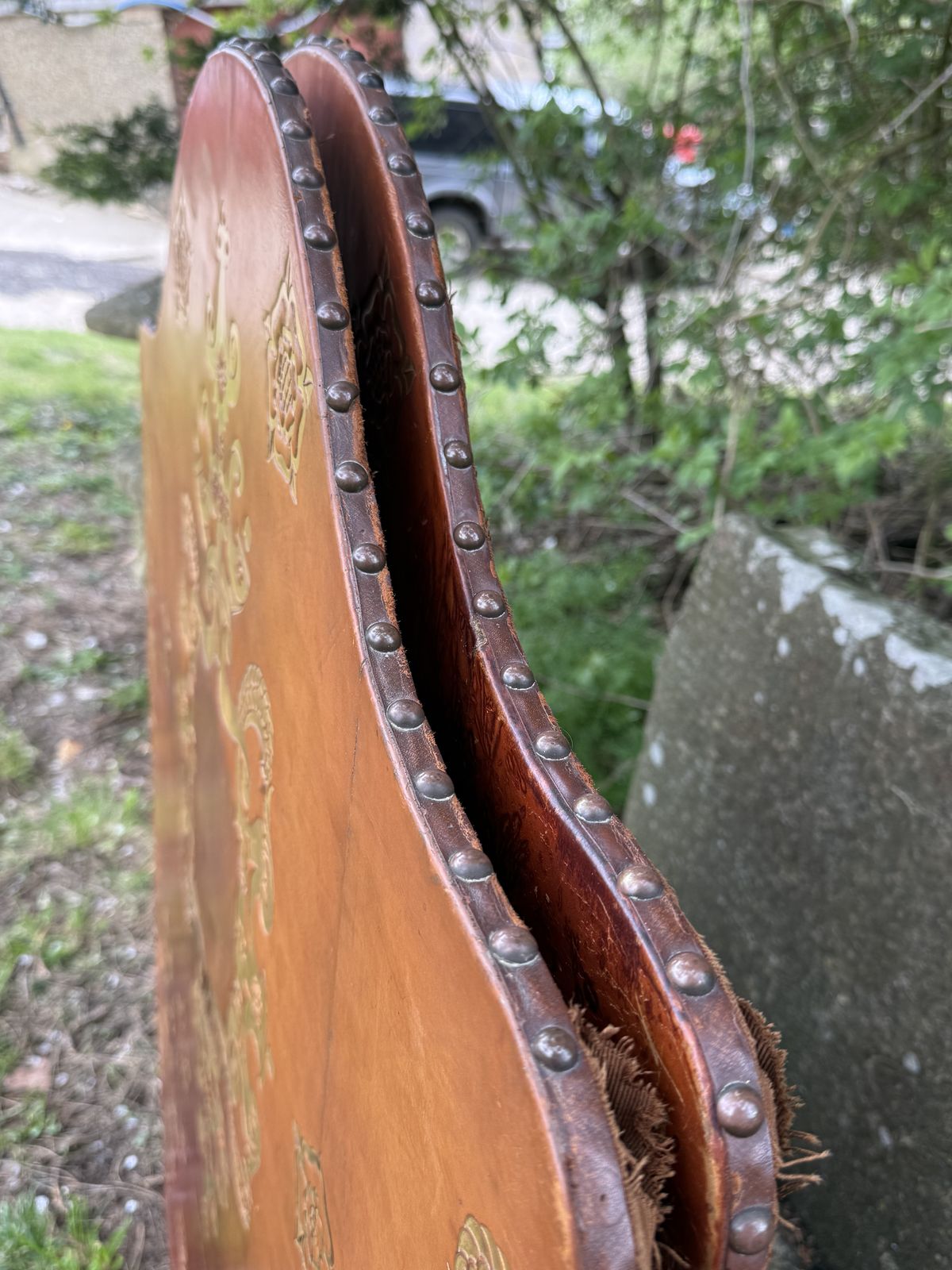 Pair Of Leather Gilt Single Headboards photo Furniture