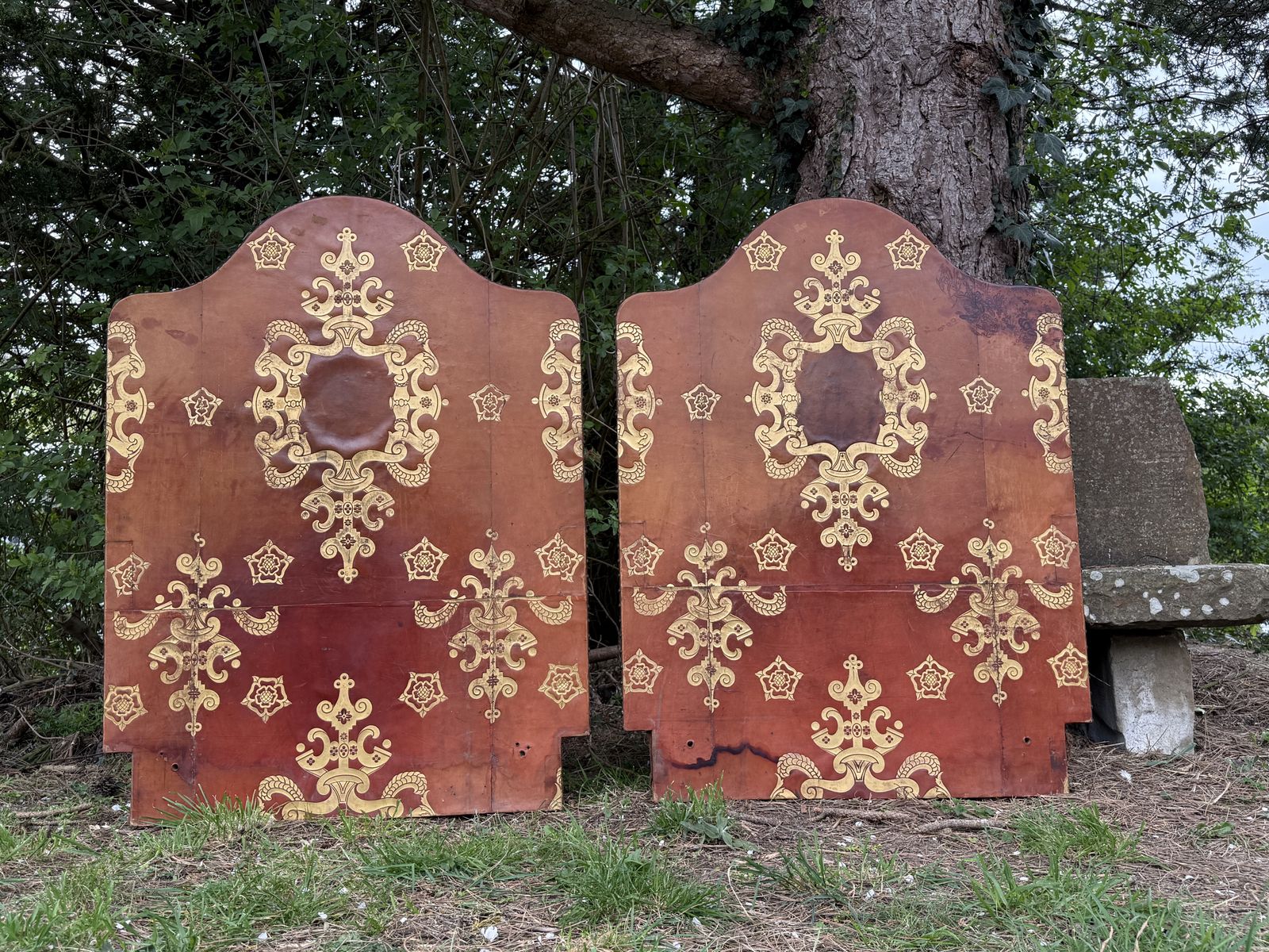 Pair Of Leather Gilt Single Headboards photo 475.0