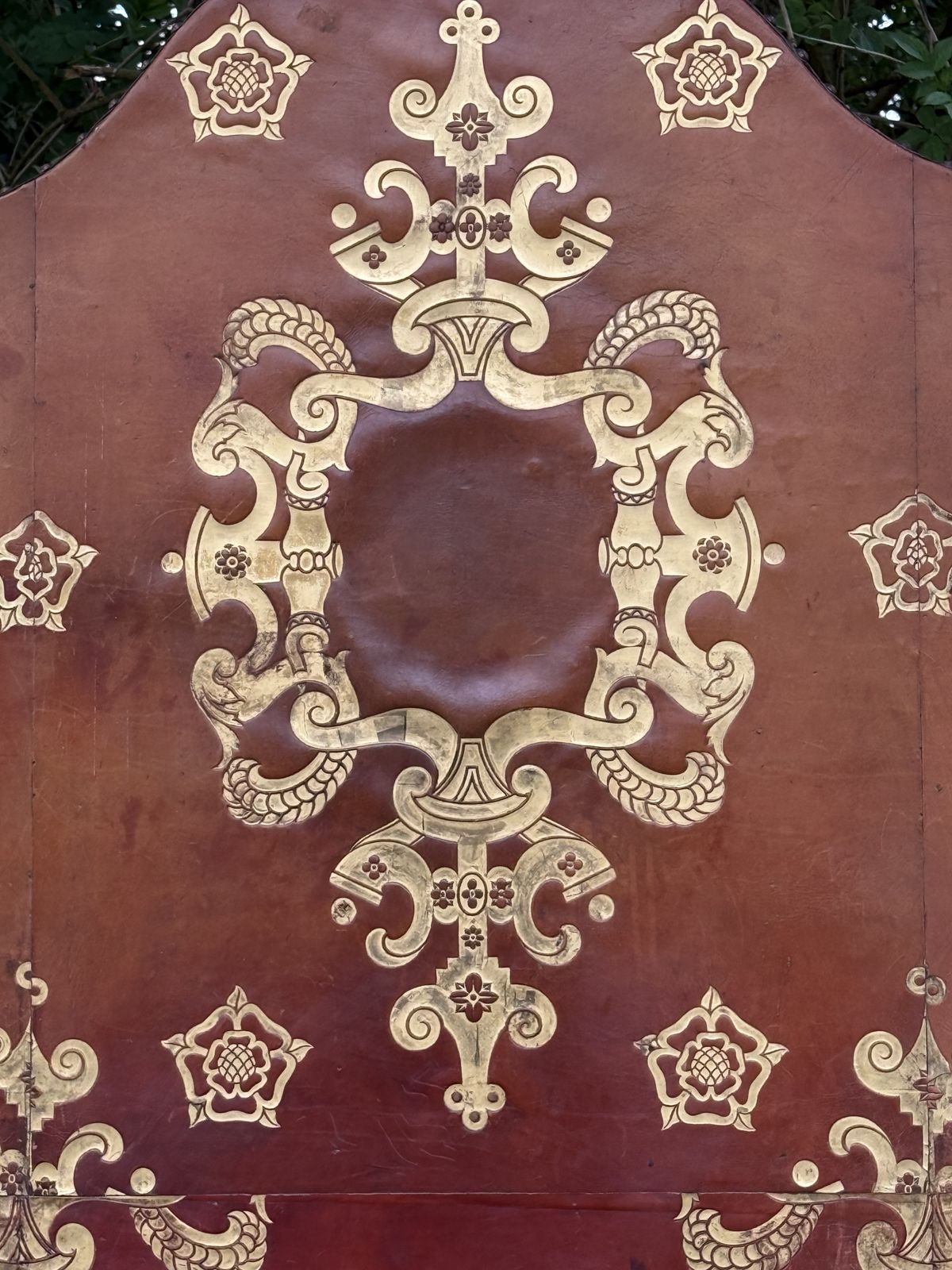 Pair Of Leather Gilt Single Headboards photo vintage