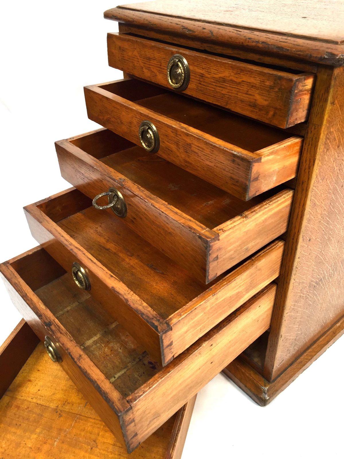 photo for sale Antique Wooden Oak Tabletop Desk Filing Chest Of Drawers Cabinet Box C1900