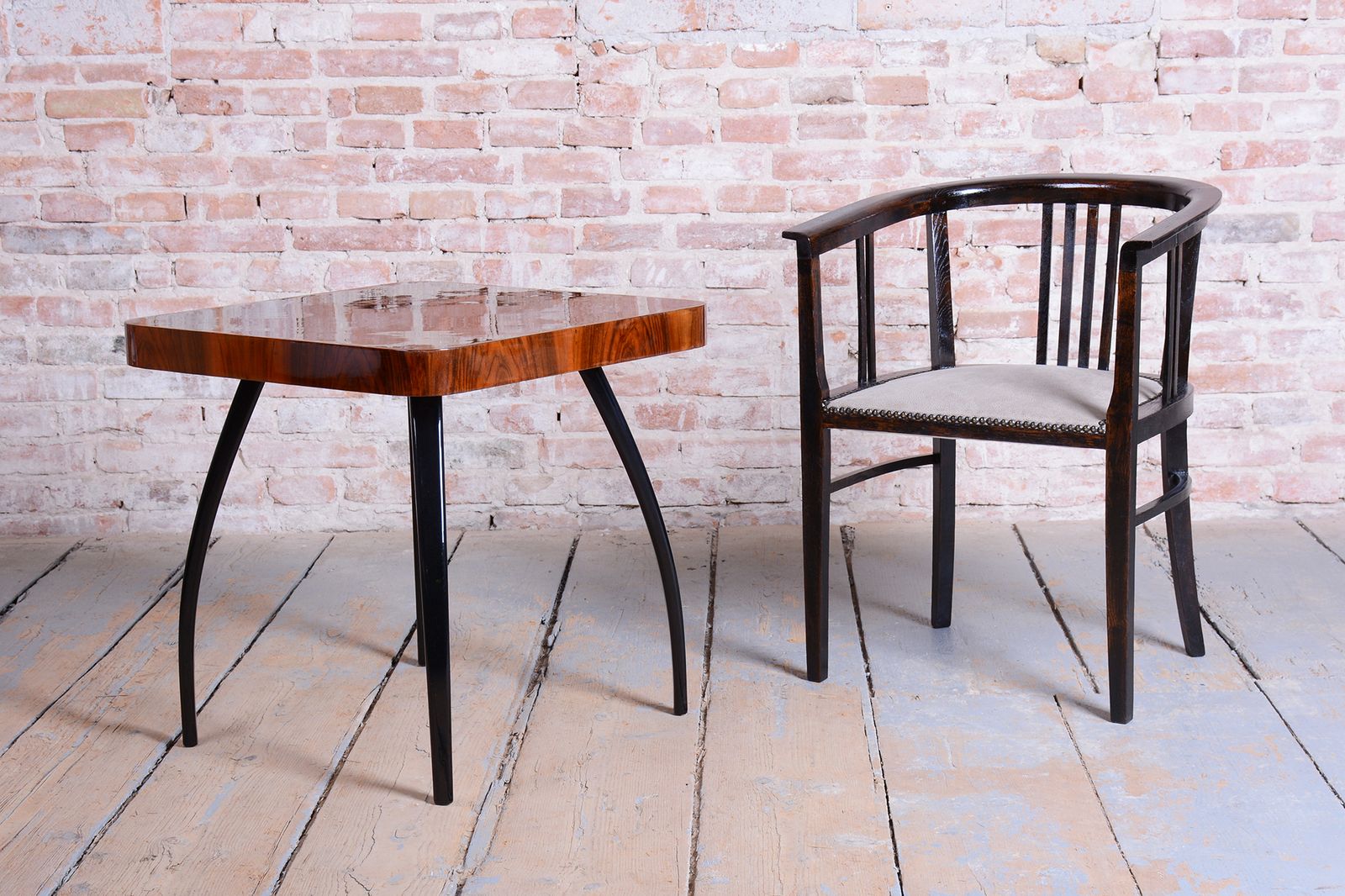 photo vintage Restored Art Deco Armchair, Oak, Repolished, Reupholstred, Czech, 1920s