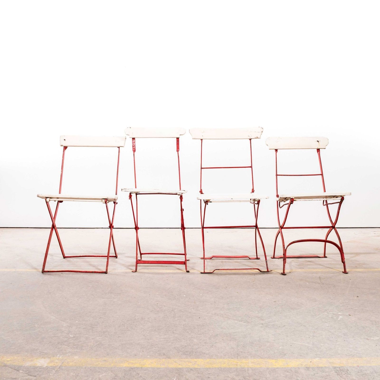 1950’s Slatted Red And White French Outdoor Folding Chairs photo Garden Furniture