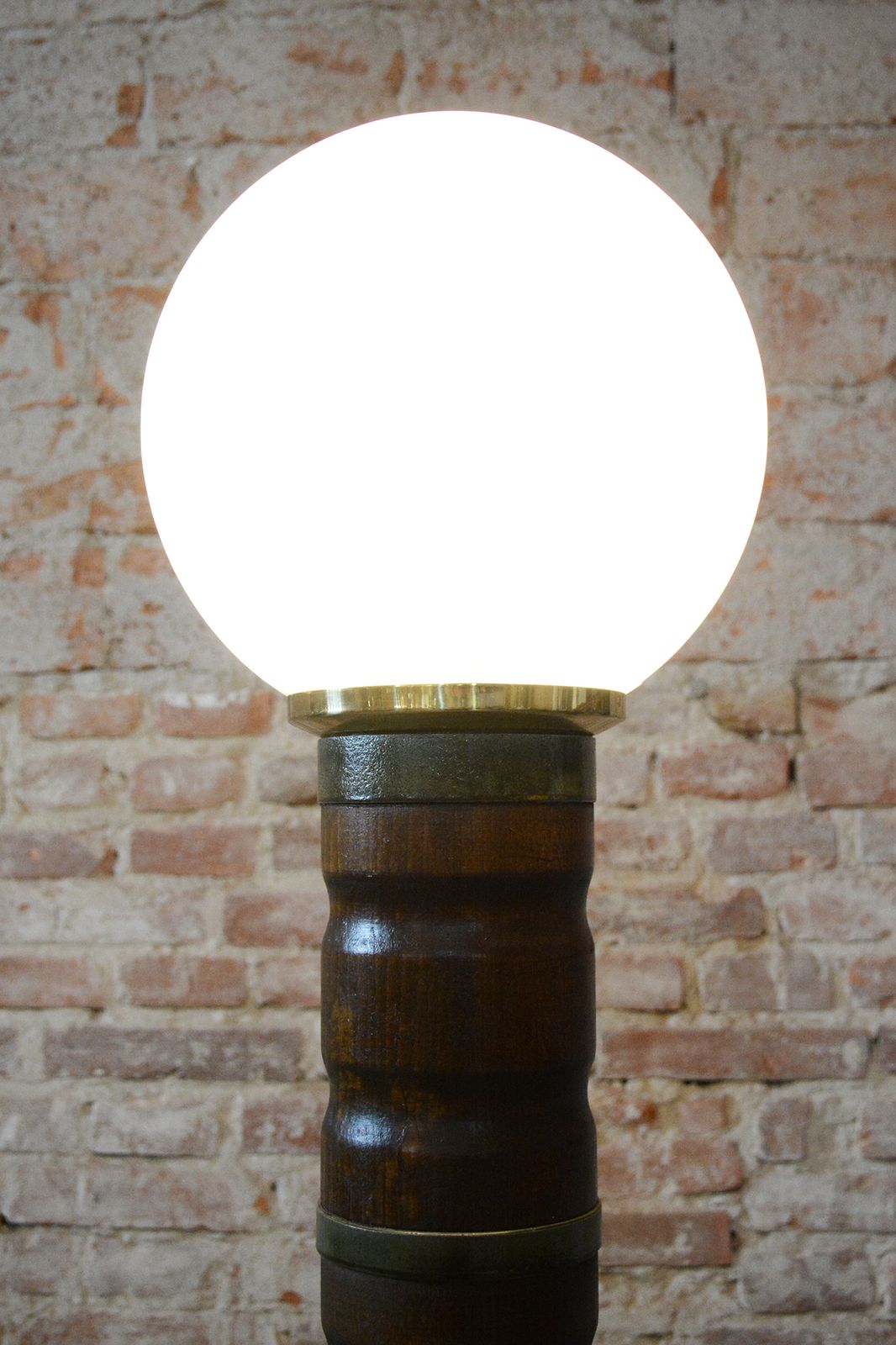 Lighting Restored Art Deco Floor Lamp, Walnut, Brass, Milk Opaline Glass, Czech, 1930s photo