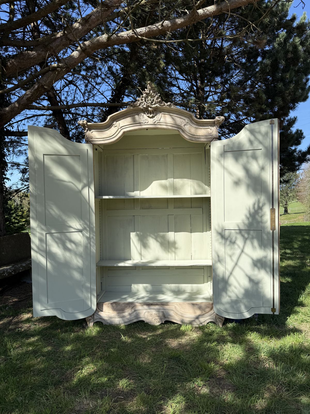 Stunning Bleached Armoire Mirrored Door French Wardrobe Linen Cupboard photo for sale