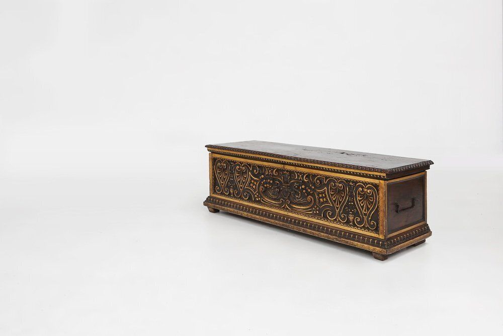 Venetian Carved And Polychroom Oak Chest photo for sale