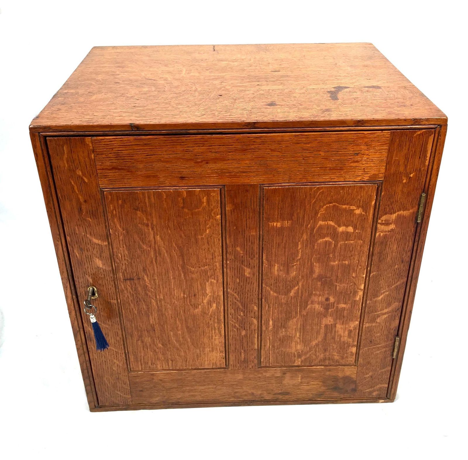 Antique Large Oak Desktop Wooden Stationery Cabinet Storage Box With Key C.1920 photo for sale