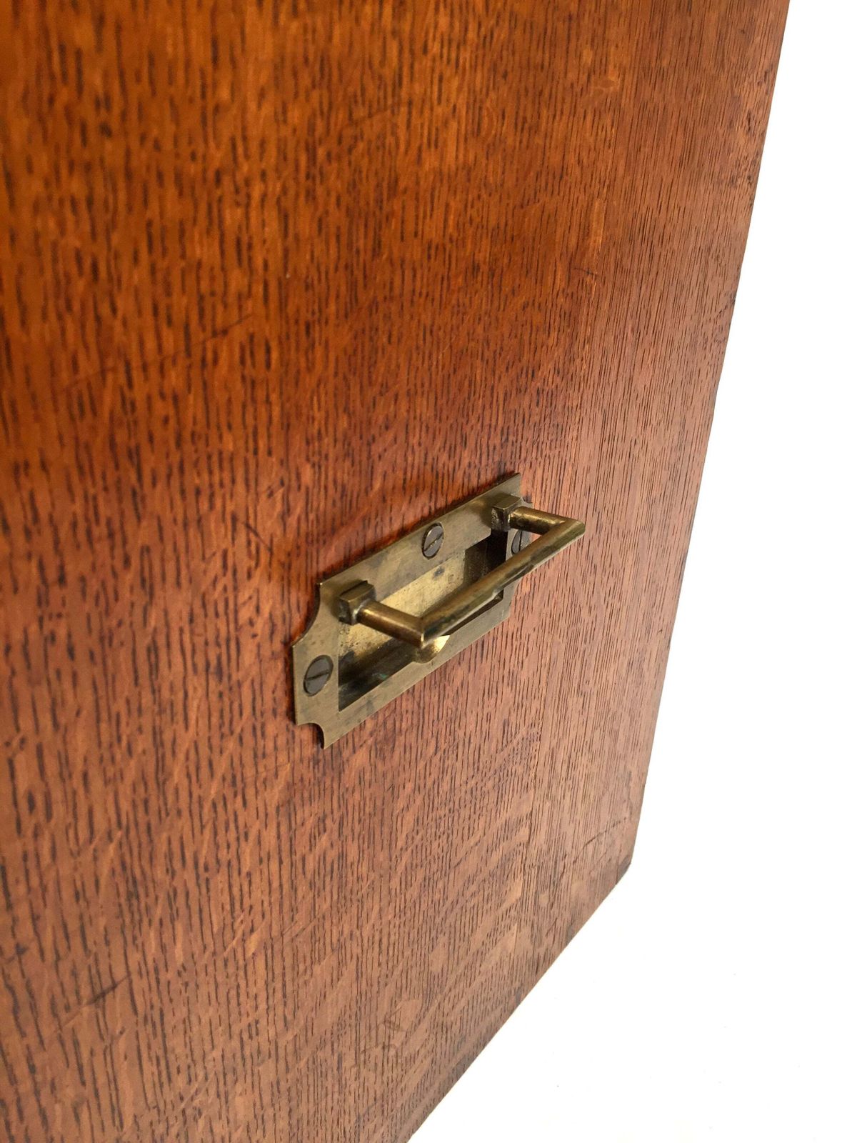 249.0 Antique Large Oak Desktop Wooden Stationery Cabinet Storage Box With Key C.1920 photo