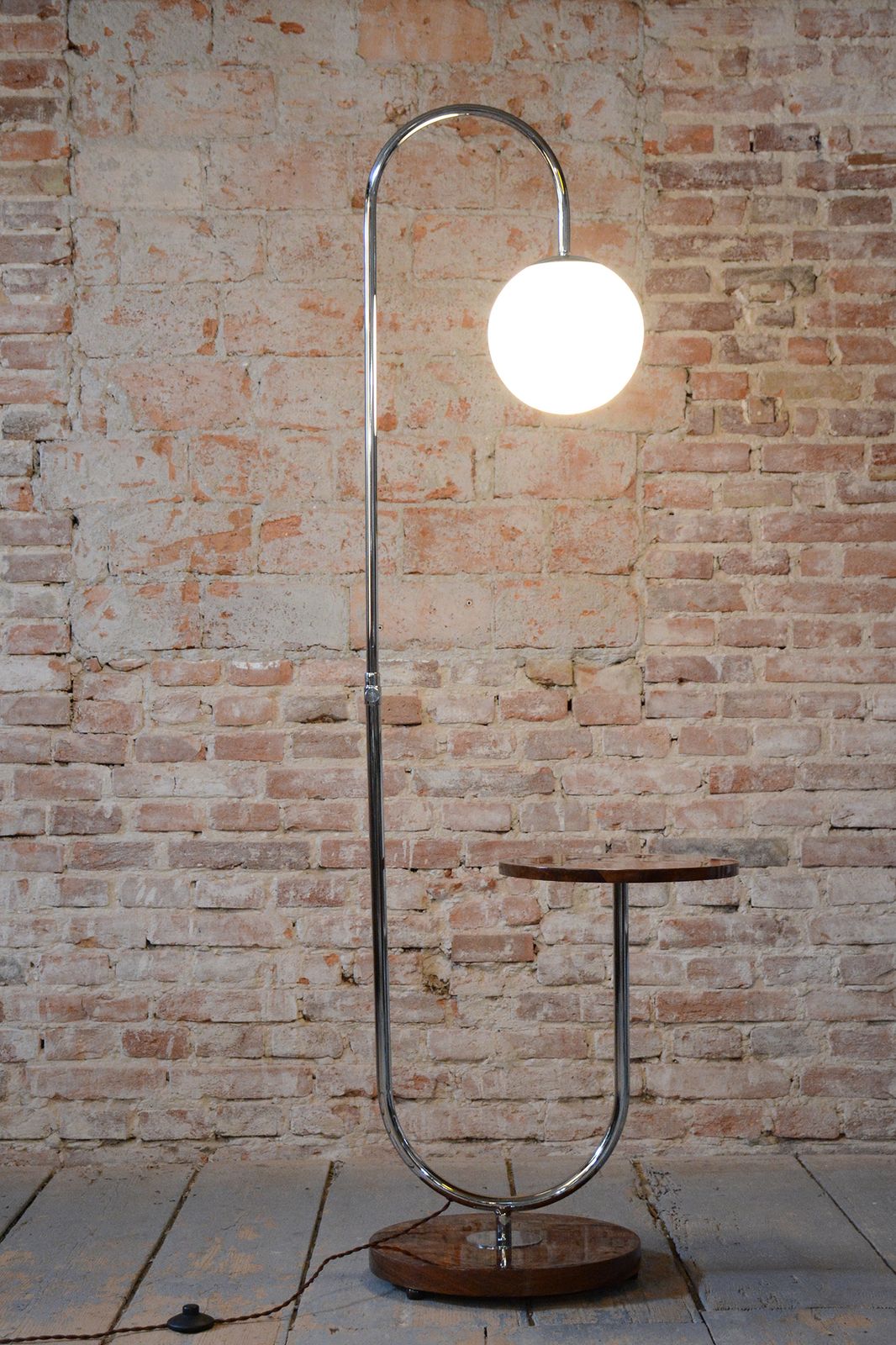 photo furniture Restored Art Deco Floor Lamp, By J. Halabala For Up Závody, Walnut, Czech, 1930s
