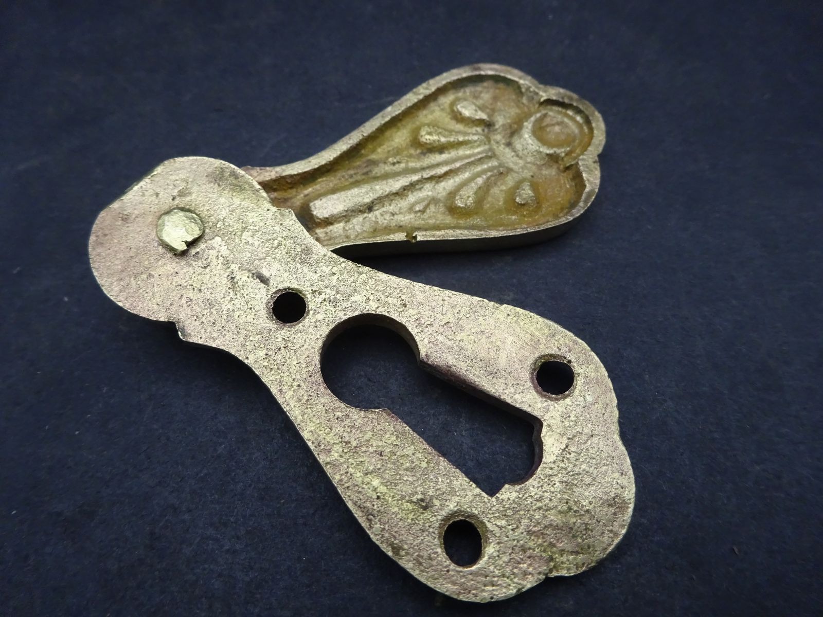 Antique Reclaimed Louis XVI Style Brass Escutcheon With Key Cover photo vintage