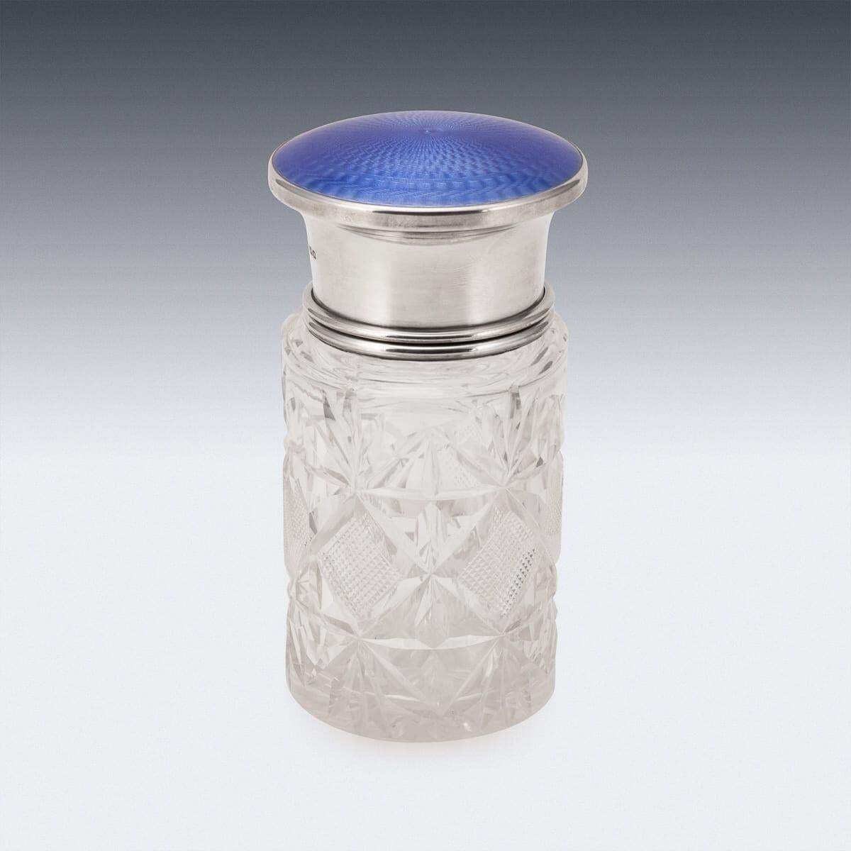 Antique Silver Mounted Guilloché Enamel Jar By Henry Perkins, 1929 photo vinterior