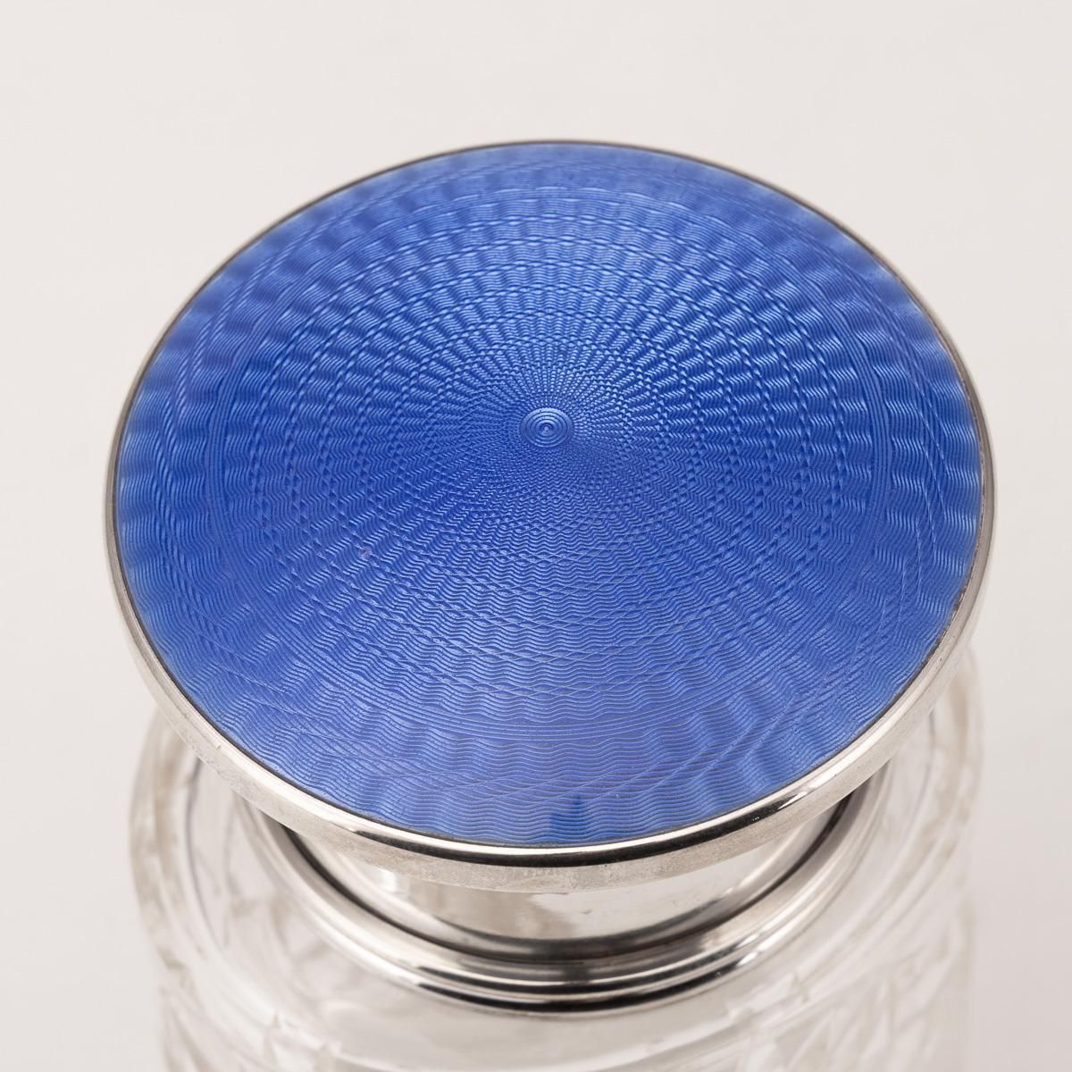 Antique Silver Mounted Guilloché Enamel Jar By Henry Perkins, 1929 photo vintage