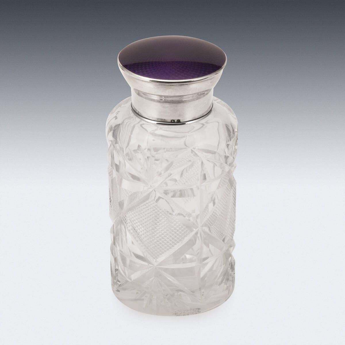 20th Century English Solid Silver, Guilloché Enamel & Cut Crystal Jar C.1927 photo Home Decor