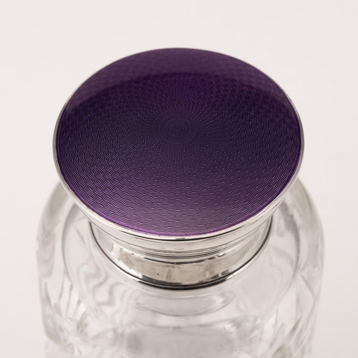 1524.0 20th Century English Solid Silver, Guilloché Enamel & Cut Crystal Jar C.1927 photo
