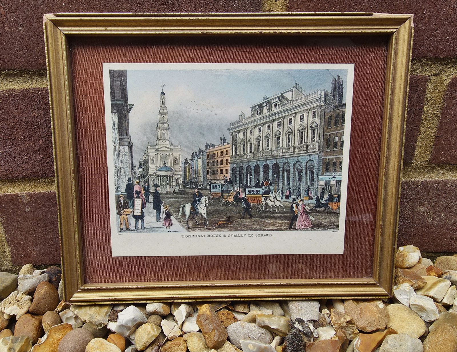 Small, Framed Repro Engraving Of Somerset House & St Mary Le Strand By S. Read
