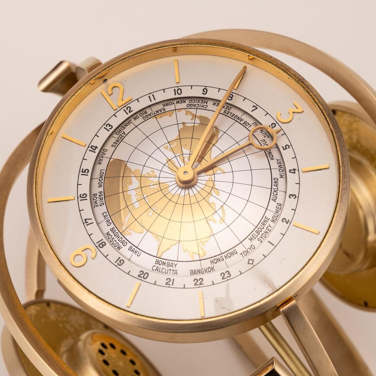 photo furniture Vintage Swiss Gilded Rotating Desk Compendium, World Time Clock, 1960