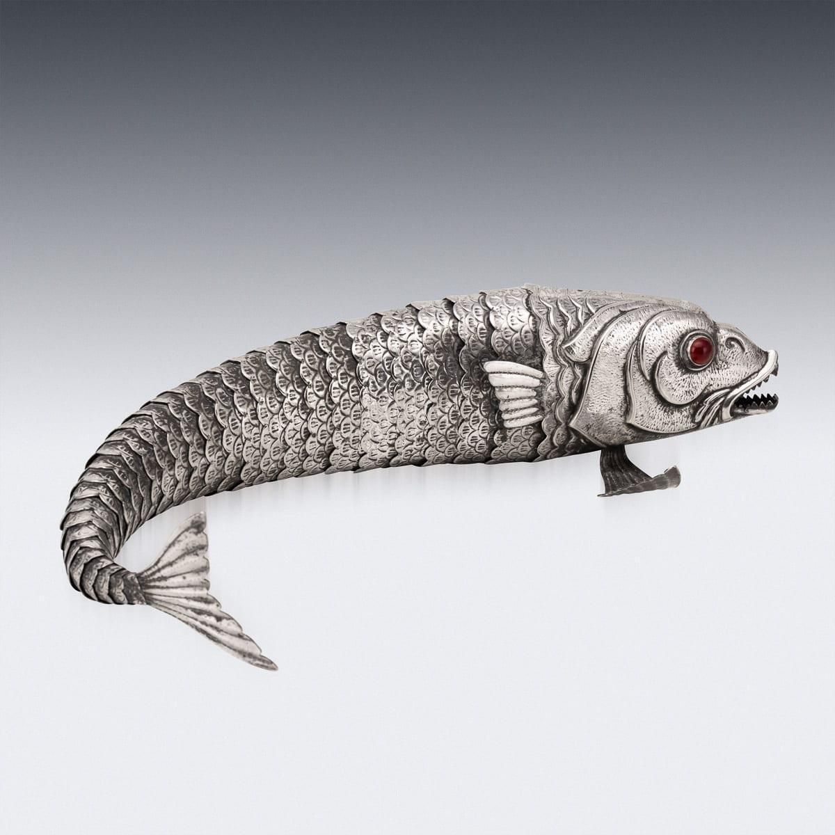 Vintage 20th Century Mexican Novelty Articulated Fish In Alpaca Silver C.1950 photo vinterior