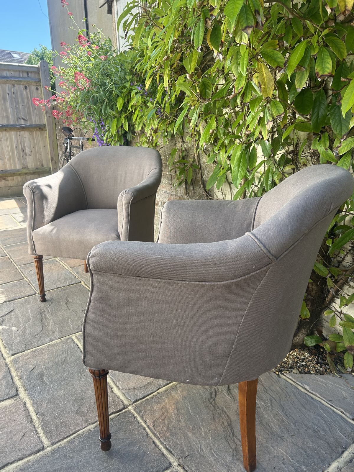 Pair Of Antique French Tub Chairs With Fluted Legs And New Upholstery photo furniture