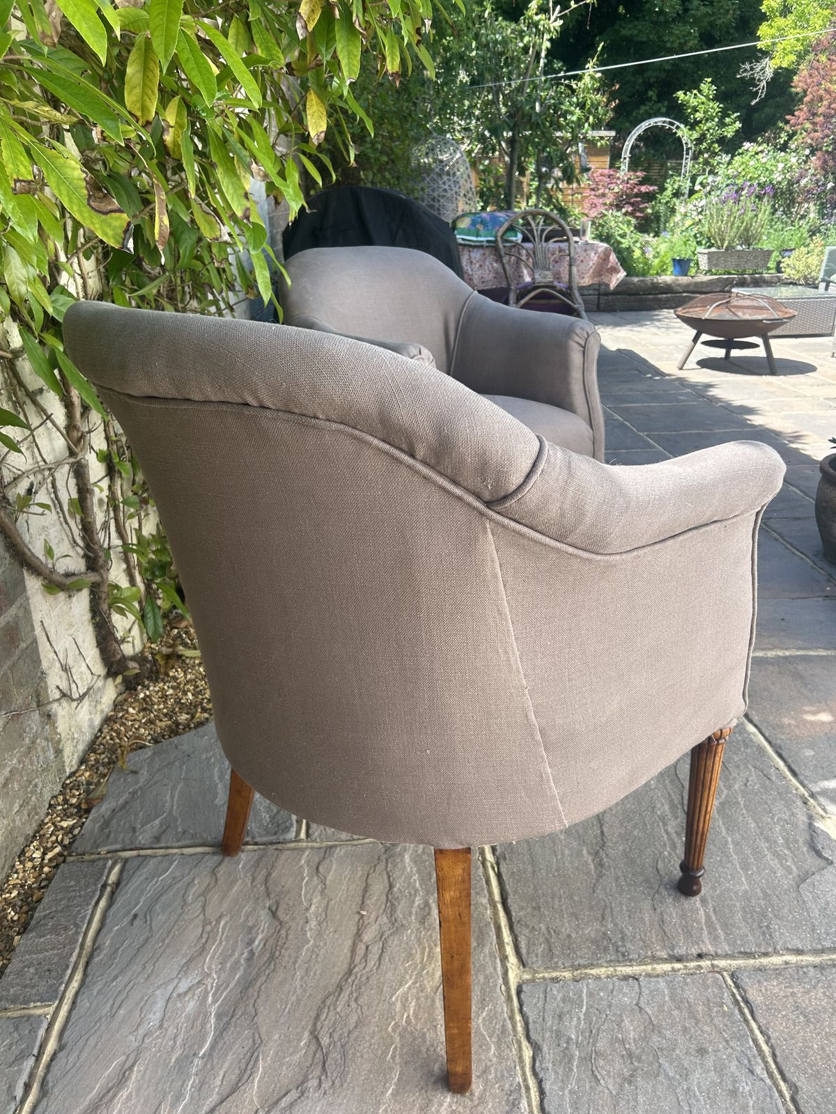 Pair Of Antique French Tub Chairs With Fluted Legs And New Upholstery photo vinterior