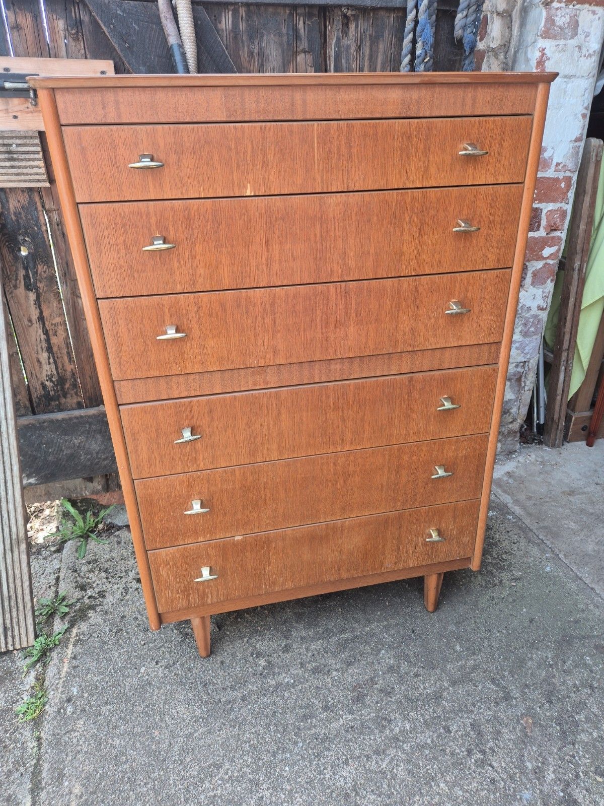 Vintage Retro Midcentury Light Oak Tallboy Chest Of 6 Drawers By Lebus