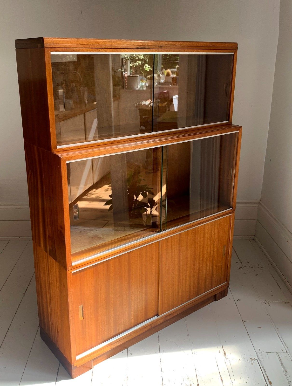Vintage 1930s Modular Stacking Bookcase With Glazed Sliding Doors / Academic   Barristers Bookcase / Library