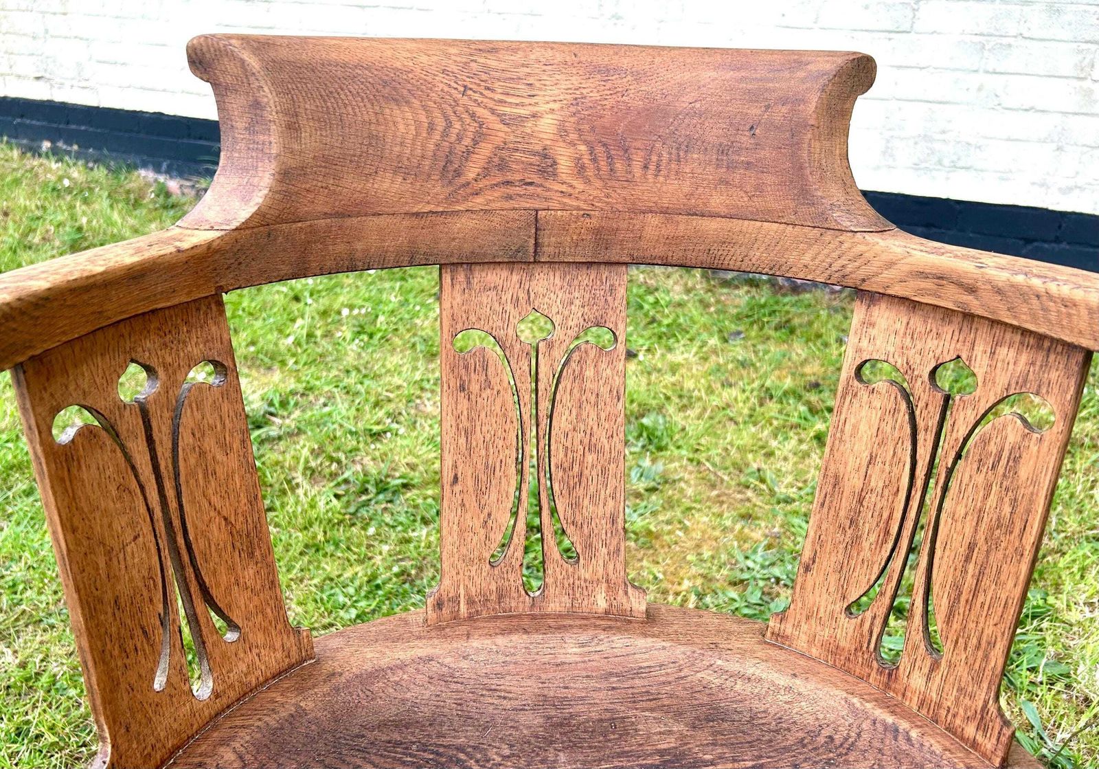 Art Nouveau Edwardian Oak Captains Swivel Chair Wooden Desk Office Antique Vintage Industrial Seating Kitchen Retro Armchair photo 365.0