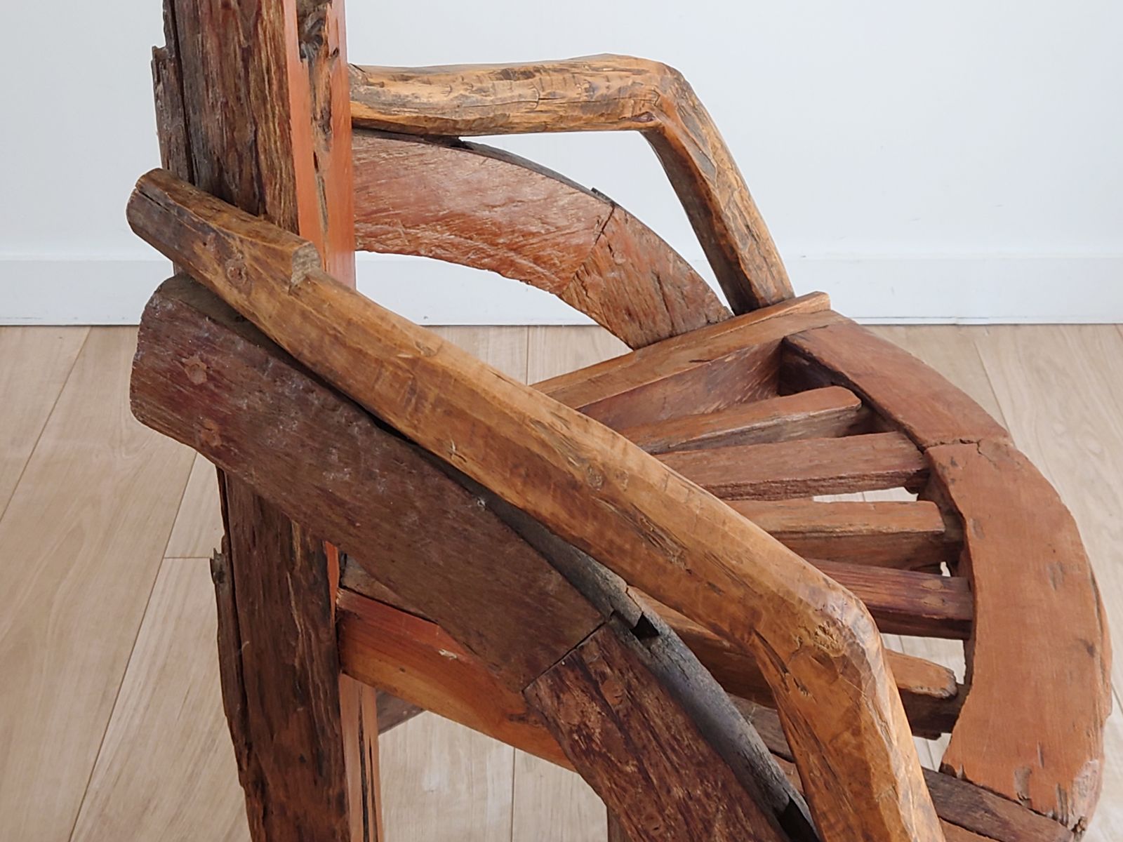 Antique Sculptural Olive Wood & Walnut Throne Chair French Folk Art photo 520.0