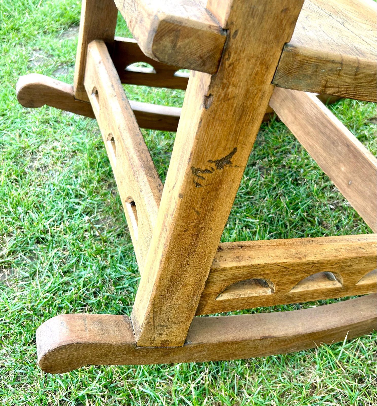 Gothic Pine Rocking Chair Monk Lambing Pew Bench Church Wooden Hall Vintage Antique Industrial Seating Settle Victorian Porch photo vintage