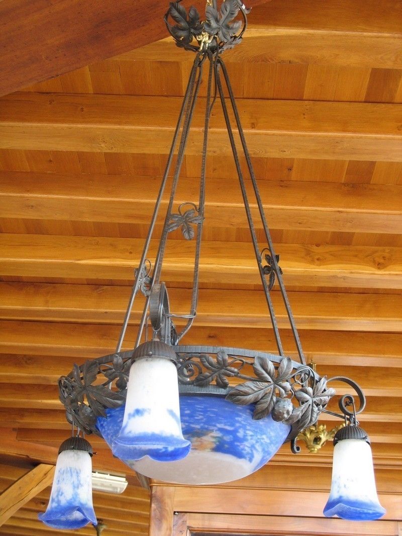 Art Deco Wrought Iron Chandelier 1930