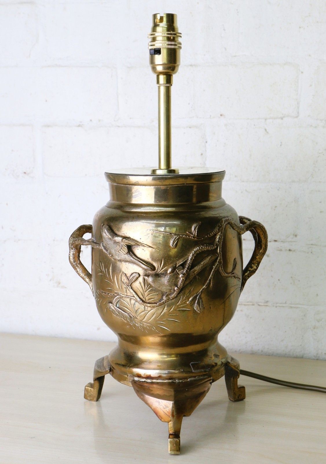 Table Lamp Antique Japanese Lamp Bronzed Brass With High Relief Detailing